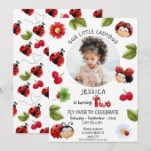 Little Ladybug Tweede Verjaardag Party Foto Kaart (Voorkant / Achterkant)