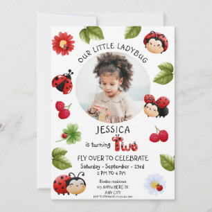 Little Ladybug Tweede Verjaardag Party Foto Kaart