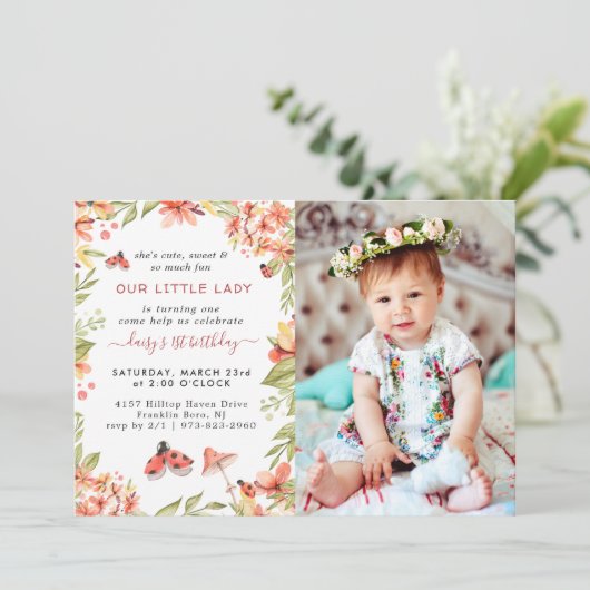 Little Ladybug | Uitnodiging van de partij Birthda (Staand voorkant)
