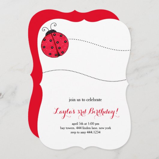 Little Ladybug verjaardagsfeestje uitnodiging (Voorkant / Achterkant)