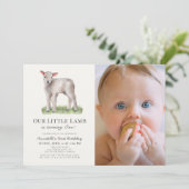 Little Lamb 1st Birthday Foto Kaart (Staand voorkant)