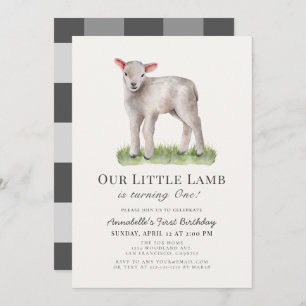 Little Lamb 1st Birthday Invitation Kaart