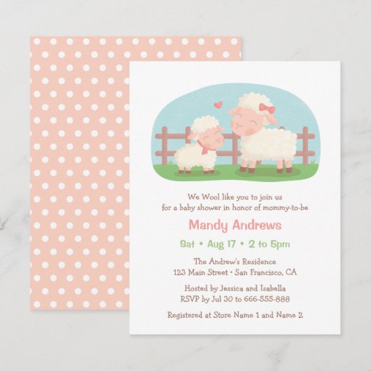 Little Lamb and Mommy Boerderij Baby shower Kaart (Voorkant / Achterkant)