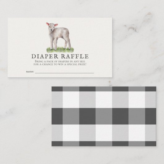 Little Lamb Baby shower Diaper Raffle Ticket Informatiekaartje (Voorkant / Achterkant)
