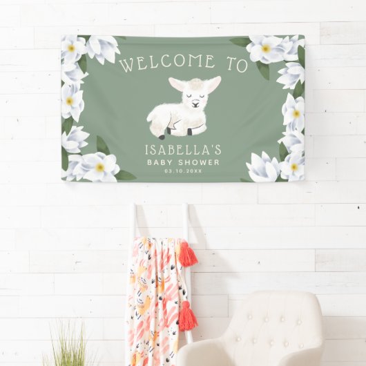Little Lamb Baby shower Floral Welkom Spandoek (Insitu)