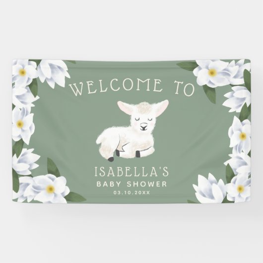 Little Lamb Baby shower Floral Welkom Spandoek (Horizontaal)
