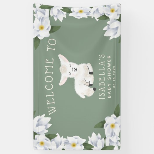 Little Lamb Baby shower Floral Welkom Spandoek (Verticaal)