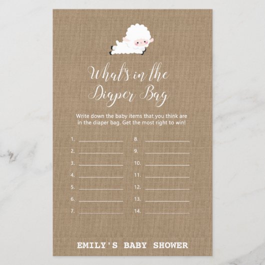 Little Lamb Baby shower Game PRINED (Voorkant)
