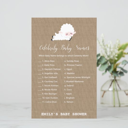 Little Lamb Baby shower Game PRINED (Staand voorkant)