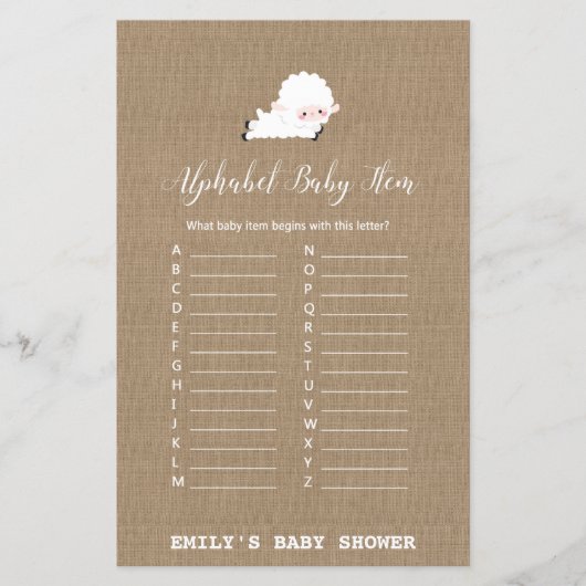 Little Lamb Baby shower Game PRINED (Voorkant)