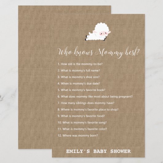 Little Lamb Baby shower Game PRINED (Voorkant / Achterkant)