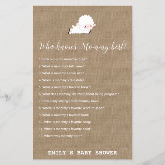 Little Lamb Baby shower Game PRINED (Voorkant)