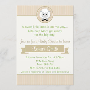 Little Lamb Baby shower Invitation 5x7 Card Kaart