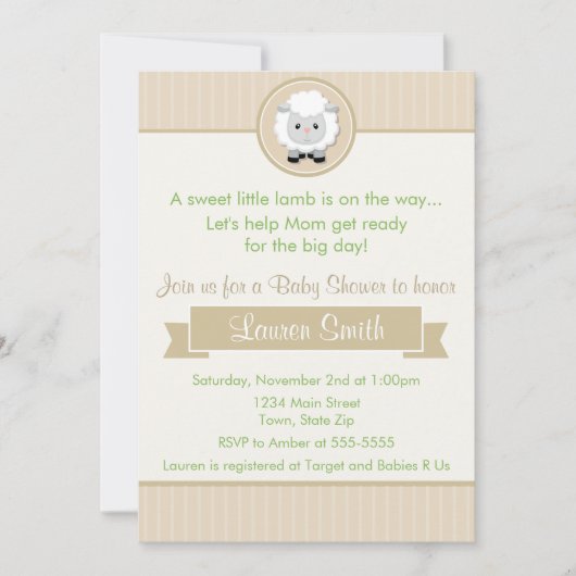 Little Lamb Baby shower Invitation 5x7 Kaart (Voorkant)