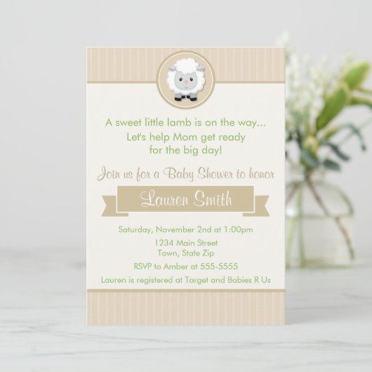 Little Lamb Baby shower Invitation 5x7 Kaart (Staand voorkant)