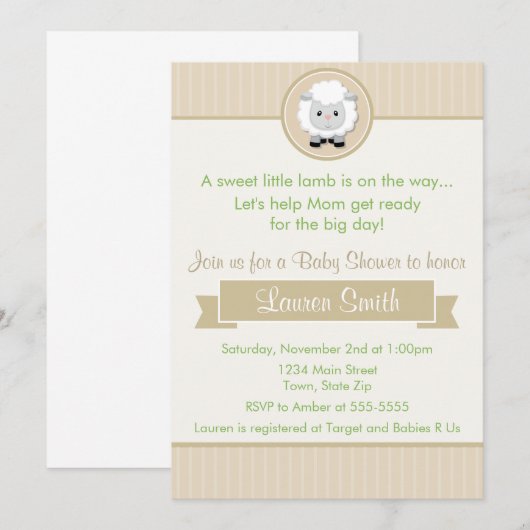 Little Lamb Baby shower Invitation 5x7 Kaart (Voorkant / Achterkant)
