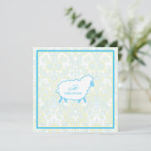 Little Lamb Baby shower Invitation | Blauw Kaart (Staand voorkant)