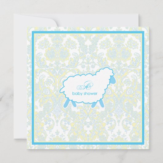 Little Lamb Baby shower Invitation | Blauw Kaart (Voorkant)