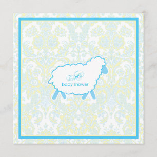 Little Lamb Baby shower Invitation Blauw Kaart