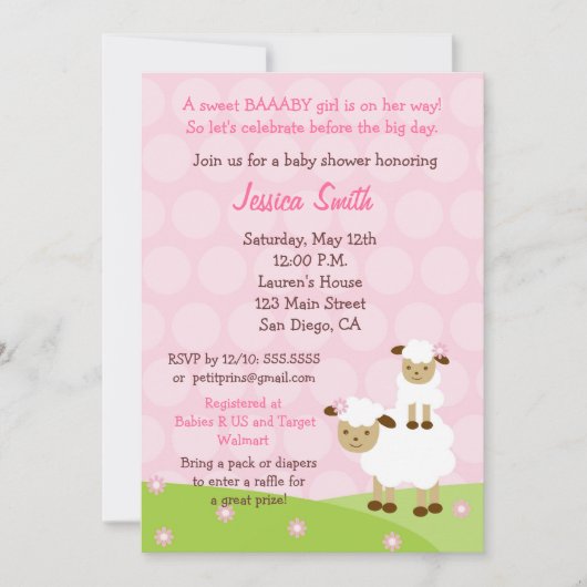 Little Lamb Baby shower Invitation Kaart (Voorkant)