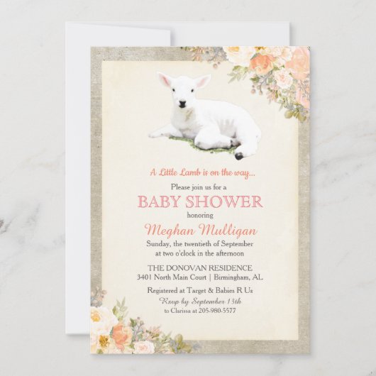 Little Lamb Baby shower Invitation Kaart (Voorkant)