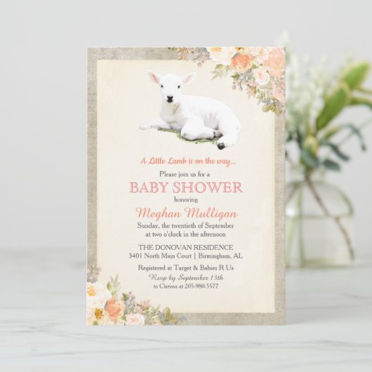 Little Lamb Baby shower Invitation Kaart (Staand voorkant)