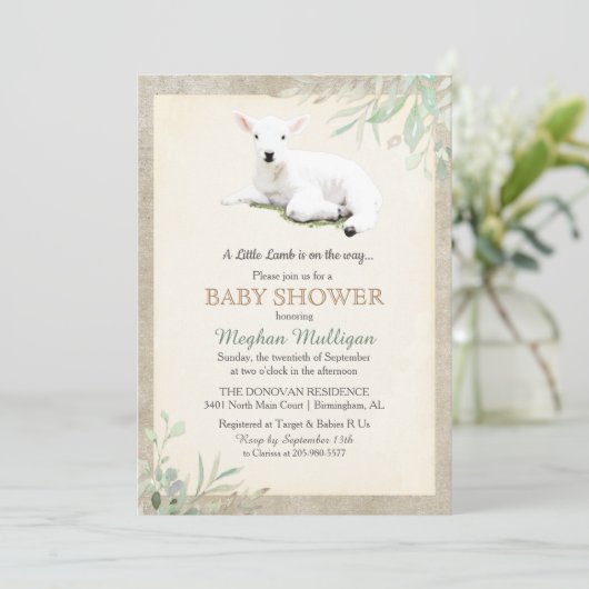 Little Lamb Baby shower Invitation Kaart (Staand voorkant)