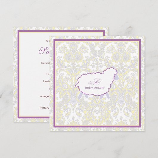 Little Lamb Baby shower Invitation | Paars Kaart (Voorkant / Achterkant)