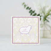 Little Lamb Baby shower Invitation | Paars Kaart (Staand voorkant)