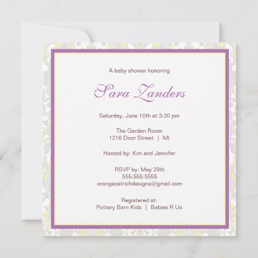 Little Lamb Baby shower Invitation | Paars Kaart (Achterkant)