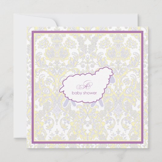 Little Lamb Baby shower Invitation | Paars Kaart (Voorkant)