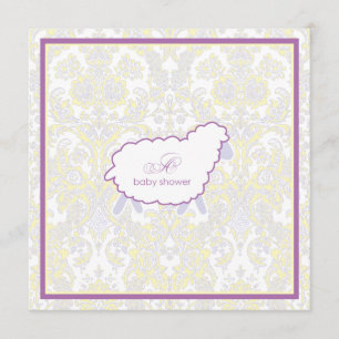 Little Lamb Baby shower Invitation Paars Kaart