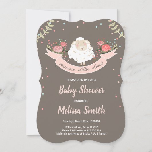 Little lamb Baby shower Invitation Pink Spring Kaart (Voorkant)