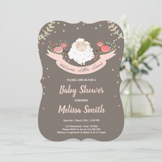 Little lamb Baby shower Invitation Pink Spring Kaart (Staand voorkant)