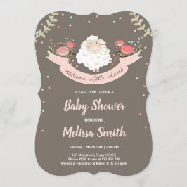 Little lamb Baby shower Invitation Pink Spring Kaart