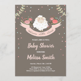 Little lamb Baby shower Invitation Pink Spring Kaart