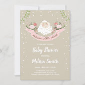 Little lamb Baby shower Invitation Pink Spring Kaart (Voorkant)