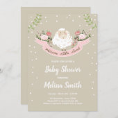 Little lamb Baby shower Invitation Pink Spring Kaart (Voorkant / Achterkant)