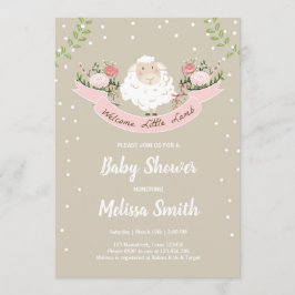 Little lamb Baby shower Invitation Pink Spring Kaart