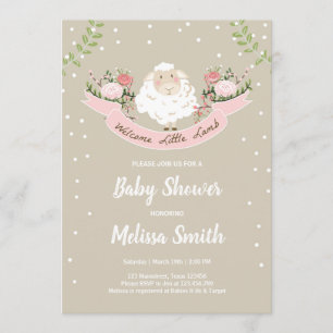 Little lamb Baby shower Invitation Pink Spring Kaart