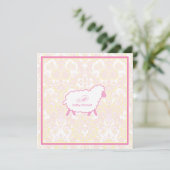 Little Lamb Baby shower Invitation | Roze Kaart (Staand voorkant)
