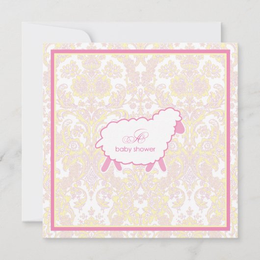 Little Lamb Baby shower Invitation | Roze Kaart (Voorkant)