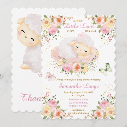 Little Lamb Baby shower Kaart (Voorkant / Achterkant)