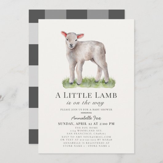 Little Lamb Baby shower Kaart (Voorkant / Achterkant)