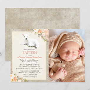 Little Lamb Baptism Bloemen Foto Uitnodiging