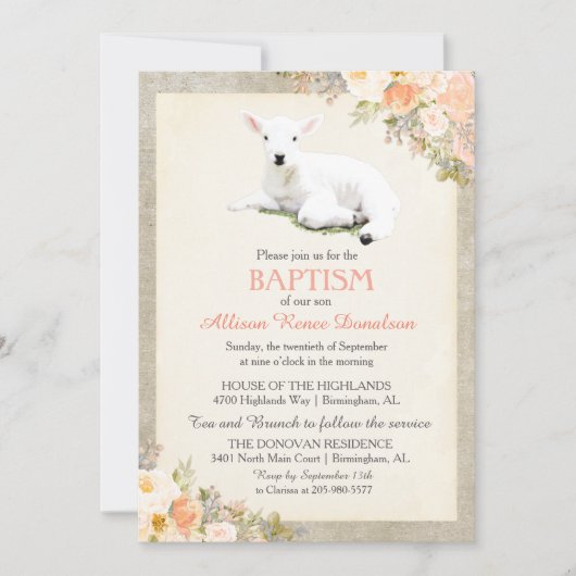 Little Lamb Baptism Bloemen Uitnodiging (Voorkant)