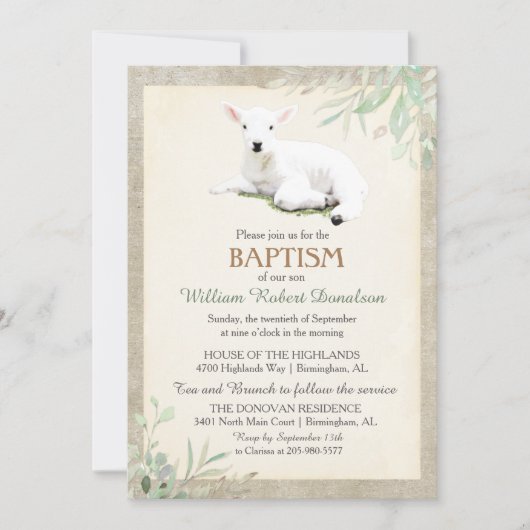 Little Lamb Baptism Geslacht Neutrale Uitnodiging (Voorkant)