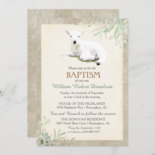 Little Lamb Baptism Geslacht Neutrale Uitnodiging (Voorkant / Achterkant)