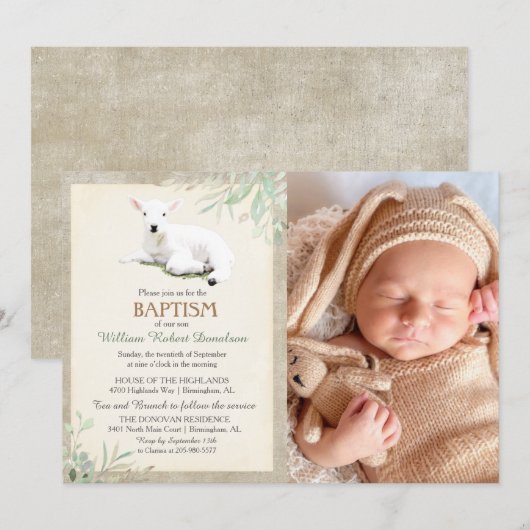 Little Lamb Baptisme Foto uitnodiging (Voorkant / Achterkant)