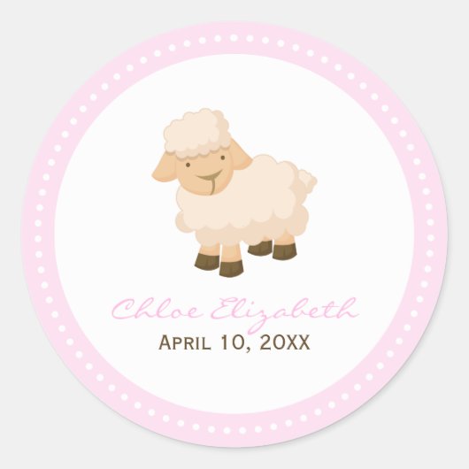 Little Lamb Baptisme Ronde Sticker (Voorkant)